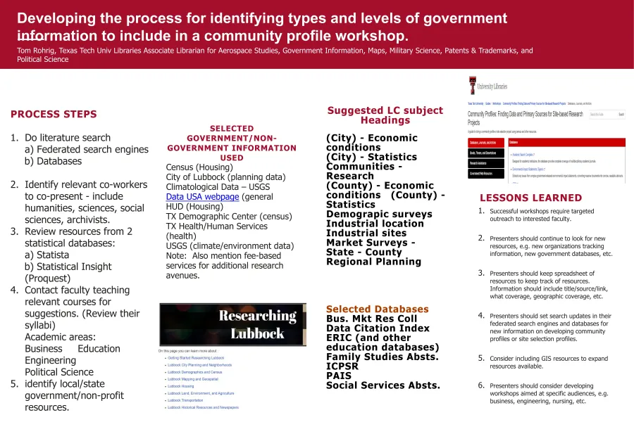 Developing the Process for Identifying Types and Levels of Government Information to Include in a Community Profile Workshop